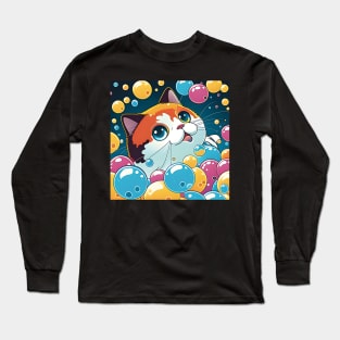 Cute Bubble Cat Kawaii Meme Lover - Colorful Cat Kitten Long Sleeve T-Shirt